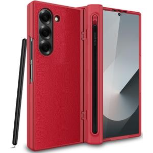 NINKI for Samsung Galaxy Z Fold 6 Case with Screen Protector & Pen Stylus Slot,Shockproof Full Hinge Protection Slim Cover for Samsung Z Fold 6 Phone Case for Galaxy Fold6 Cases with S Pen Holder Red