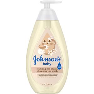 Johnson's Skin Nourishing Moisture Baby Wash, Vanilla & Oat Scents, Tear-Free, Hypoallergenic Baby Body Wash Cleanses, Protects from Dryness, & Leaves Skin Feeling Hydrated, 20.3 fl. oz