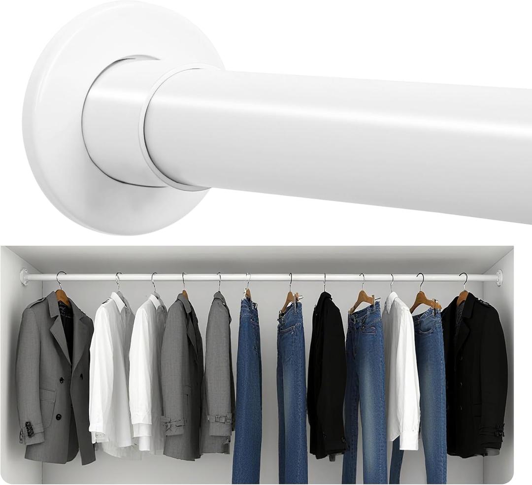 Upgraded Closet Rods for Hanging Clothes, 18 to 92 Inches Adjustable Heavy Duty Closet Rod, Metal Closet Poles, Easy to Install Closet Bar for Closet Wardrobes Laundry, Perfect for Closet Organizer (White)