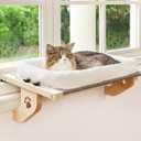 AMOSIJOY Cat Sill Window Perch Sturdy Hammock Seat with Cushion Bed Cover, Wood & Metal Frame for Large Cats, Easy to Adjust Windowsill, Bedside, Drawer and Cabinet (L)24.4×15