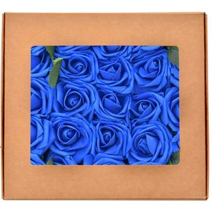 Artificial Flowers Roses, 25pcs Real Looking Fake Roses with Stems for DIY Wedding Bouquets Centerpieces Arrangements Birthday Home Party Decorations (Blue)