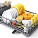 Dish Drying Rack for Kitchen Counter - Large Dish Rack with Drainboard, Rustproof Dish Drainer with Utensil Holder for Sink, Grey