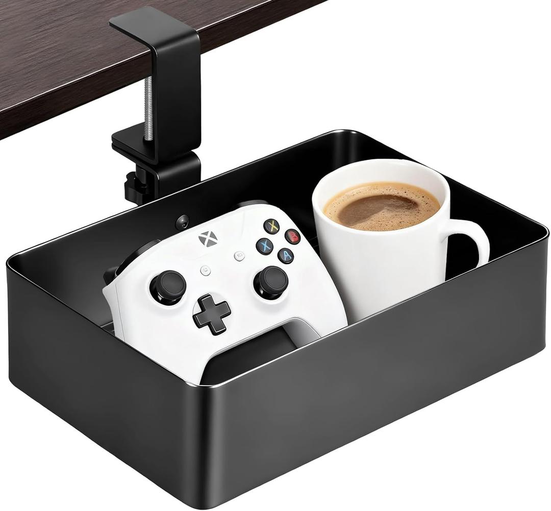 MYITYARD Under Desk Organizer, 360 Rotating Desk Cup Holder Clamp, Clamp on Drawer Under Desk Storage Organizer with Game Console, Phone, Cable Management for Office and Home (Rectangular)