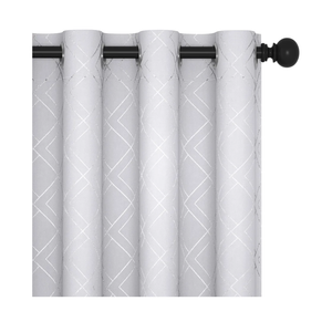 Deconovo White Curtains 63 Inch Length (52x63 Inch, Silver Grey/Silver, 2 Panels) Room Darkening Curtains, Thermal Drapes, Decorative Silver Print Panels