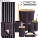Clara Clark Bathroom Accessories Set - Bathroom Set, Bathroom Sets with Shower Curtain and Rugs, Shower Curtain Set with Trash Can - Purple - 22PC