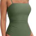 SUUKSESS Women Sexy One Piece Swimsuit Tummy Control Square Neck Bathing Suit (Large, 154 Army Green)