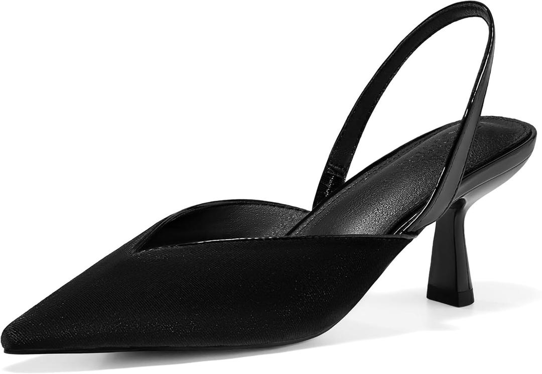 Coutgo Womens Slingback Kitten Heels Closed Pointed Toe Slip on Party Work Pumps Dress Shoes (8.5, Corduroy Black)