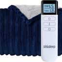 Heated Blanket Electric Blanket 90"x90", Soft Flannel Sherpa Electric Throw with 5 Heating Level & 12 Times Setting, Heated Throw with Overheating Protection, Machine Washable (Navy Blue)