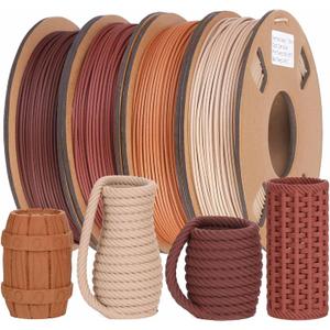 30% Real Wood Fiber 3D Printer Filament Bundle, 3 D PLA Printing Print Filament 1.75 mm, +/-0.03mm & 2.2 lbs, Walnut, Oak, Cherry, Teak, 250g X 4 Pack