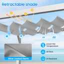 4.5'W X 12'L Waterproof Retractable Sun Shade Slide Flexible Canopy, Pergola Wave Awning Cover Silver Coated Polyester Fabric, Wave Sun Shade for Patio Garden Deck Trellis, Gray