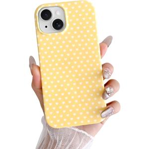 Skyseaco for iPhone 14 Case Cute Aesthetic Heart Phone Case Soft Slim TPU Shockproof Phone Cover for Women Girls - Yellow and White