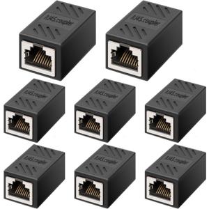 RJ45 Ethernet Coupler, RJ45 Coupler, in Line Coupler for Cat7/Cat6/Cat5e/Cat5 Ethernet Cable Extender Adapter for Network Cabling Female to Female (8Pack Black)