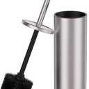 Brushed Nickel Toilet Brush and Holder Set, 304 Stainless Steel Toilet Brush for Bathroom, Heavy Duty Toilet Bowl Brush with Holder, Removable Inner Bowl and Splash Protection, Long Handle