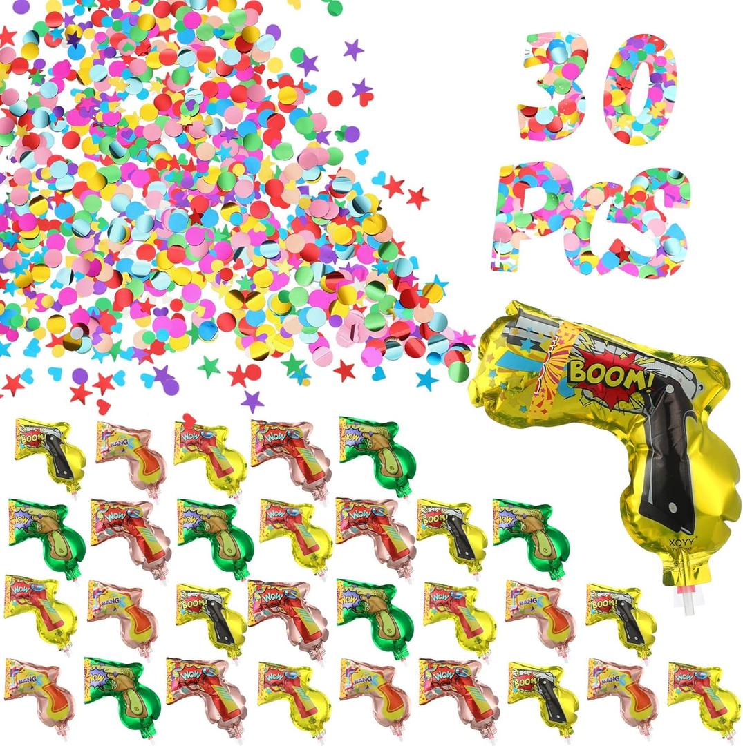 Hungdao 30 Pcs Fireworks Guns Handheld Confetti Poppers Happy New Year Wedding Birthday Graduation Baby Shower Anniversary Multicolor Inflatable Fireworks Gun Confetti Shooter for Party Supplies