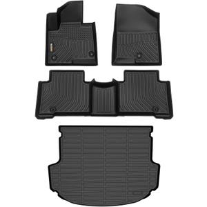Binmotor-Floor Mats & Cargo Liner Set for Hyundai Santa FE Sport 2013-2018(Not Fit for Hybird), Front & 2nd Row & Cargo Liner, TPE All Weather Mats Cargo Trunk Mat for Santa FE Sport Accessories