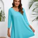 ENMAIN Women's Tops 3/4 Sleeve Dressy Casual Plus Size Tunic Tops to Wear with Leggings Swing Flare T-Shirt Loose Fit Blouses (Blue, S)