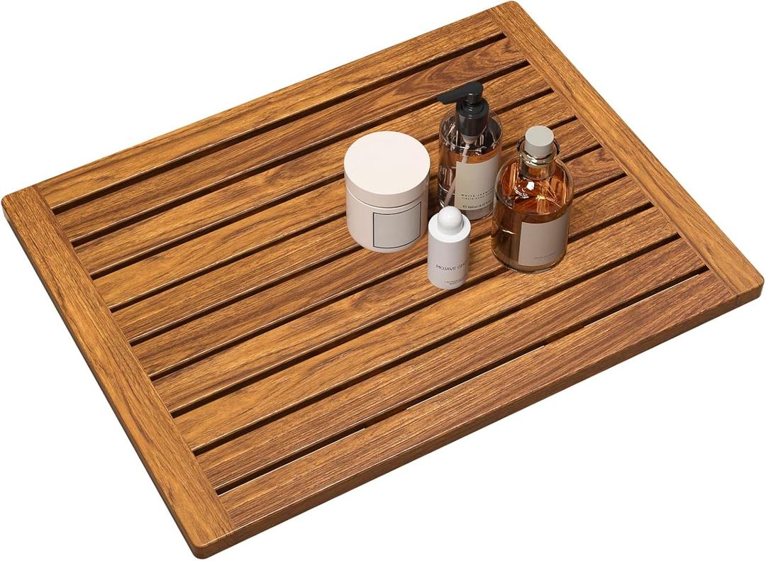 Teak Shower Mat, 24"x18" Wood Non-Slip Bathroom Teak Bath Mats for Bathroom, Wooden Floor Mat Bathroom Mat for Inside, Outdoor or Spa(Medium) (24" x 18" (Rectangular), Natural)