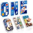 Yalikop 3 Pcs One Letter Fillable DIY Tray Food Box 10 Inch Charcuterie Board Letters Cardboard Serving Trays for Food 1st Birthday Anniversary Party Dessert Table Photo Props(Space Theme)