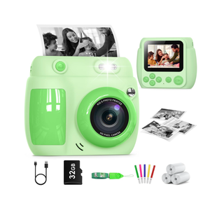 Kids Camera Instant Print, Birthday Gifts for Girls Boys with 3 Rolls Print Paper & 32GB Card, 48MP Toddler Digital Camera 1080P HD Video Toys Cameras for Kids 3-12, Green