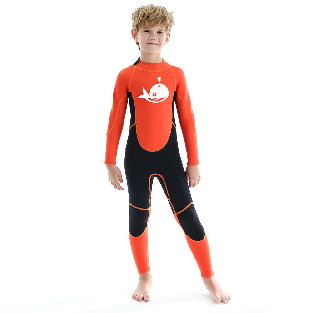 Kids Wetsuit 2.5mm Neoprene Long Sleeve Diving Suit For Boys Scuba Thermal Swimwear Girls Thick Swimsuit Children Wet Suits (XL, Orange)