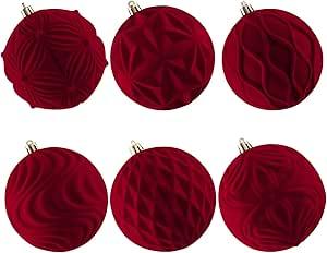 Lanpn 6 Pcs 10cm Large Christmas Baubles, Oversized Velvet Xmas Tree Ball, Big Flocked Christmas Tree Ornament, Shatterproof Plastic Bauble for Lawn Yard Holiday Hanging Decor, Burgundy 
