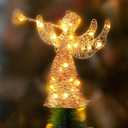 12 Inch Gold Glitter Angel Tree Topper Exquisite Xmas Christmas Treetop Decoration 30 Light Metal Angel Tree Topper Figure Ornament for Home Office Festival Mall Desktop Decor