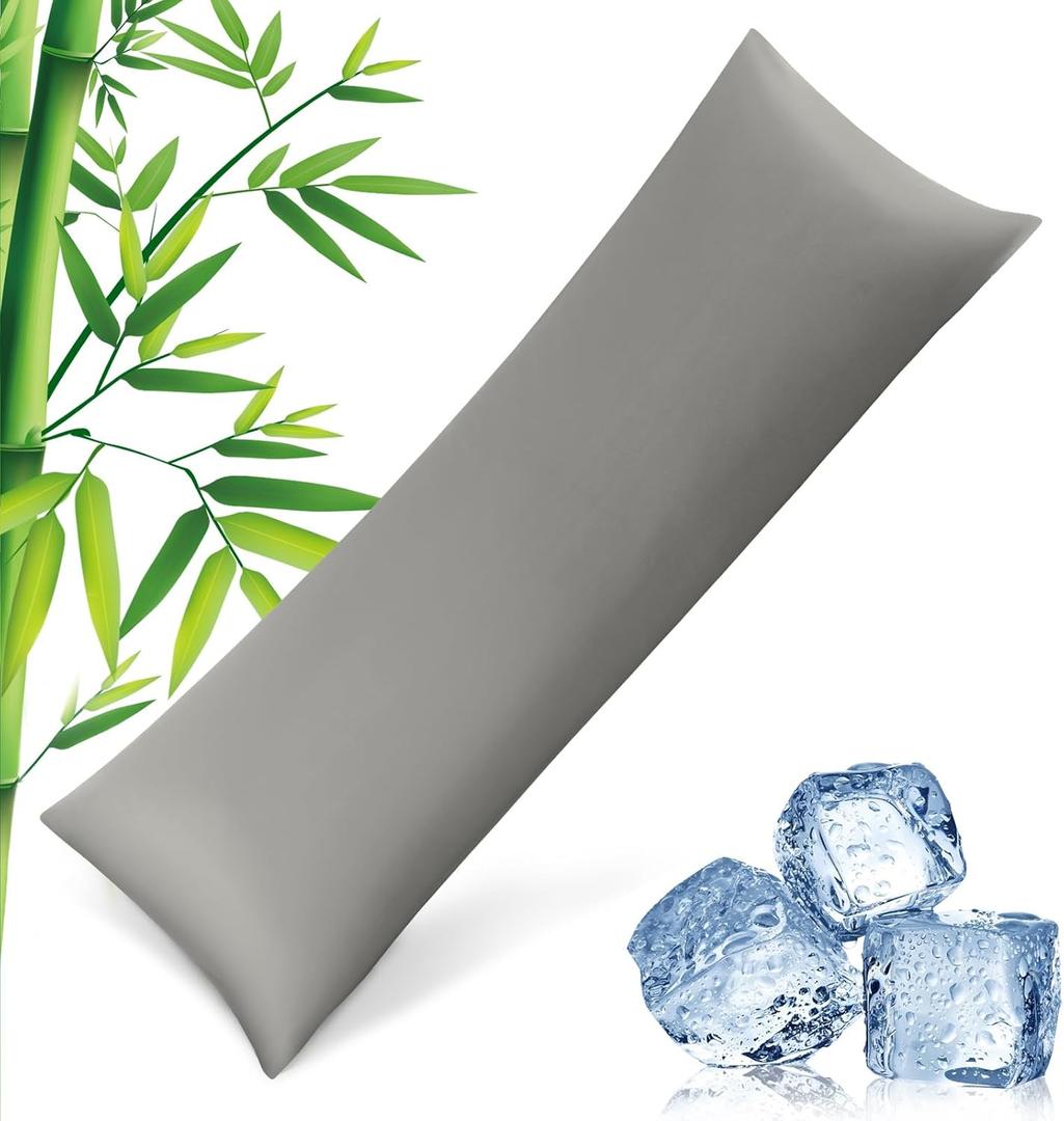 Body Pillowcase with Zipper Cooling Viscose from Bamboo Zippered Pillowcases, Cool & Breathable Body Pillow Cover for Hot Sleepers and Night Sweats, 20" x 54" (Light Grey)