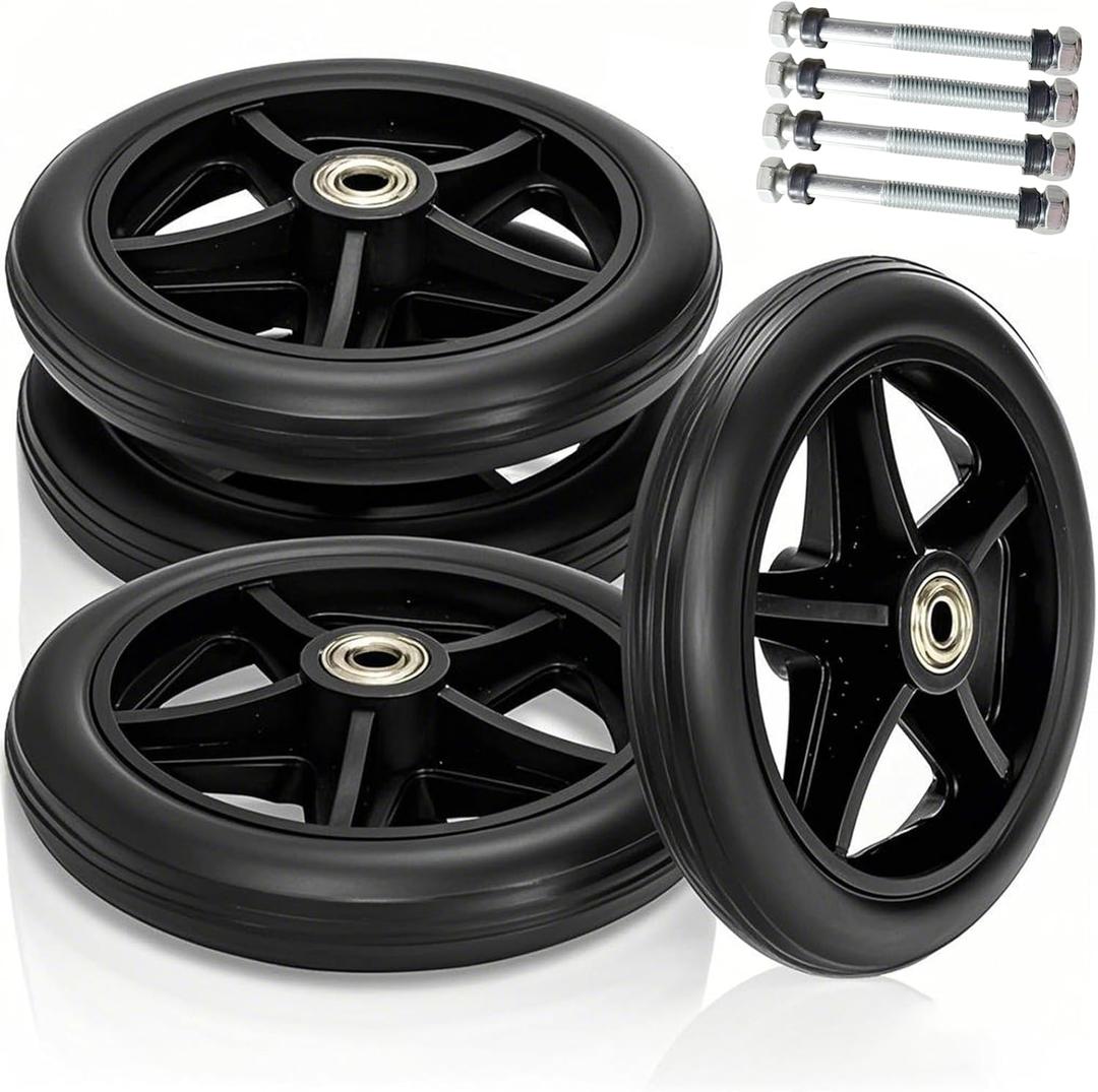 4 Pack Replacement Wheelchair Wheels, 6 Inch Solid Wheelchair Front Wheel Walker Caster Wheel Hub for Wheelchairs, Rollators, Walkers