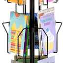 Greeting Card Rack Display Stand, 3 Tier Rotating Card Holder Display Retail, 9 Pocket Metal Postcard Holder Display Stand, Greeting Card Holder for Postcards, Brochures, Stickers, A5 Paper, Black