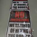 2 x Halloween Decorations Metal Tin Sign for Outdoor Yard, Garage Wall, Rustic Vintage No Trespassing We're Tired of Hiding The Bodies, 7.8x11.8in