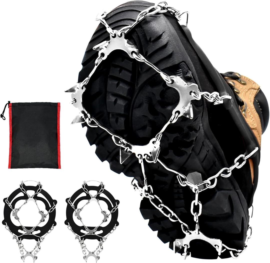 ZeeDix Crampons for Shoes, 10-Spike Stainless Steel Ice Cleats for Shoes and Boots, Slip-Resistant Shoe Spikes Traction Grips for Walking Hiking Jogging Fishing and Daily Outdoor Adventures (Large)