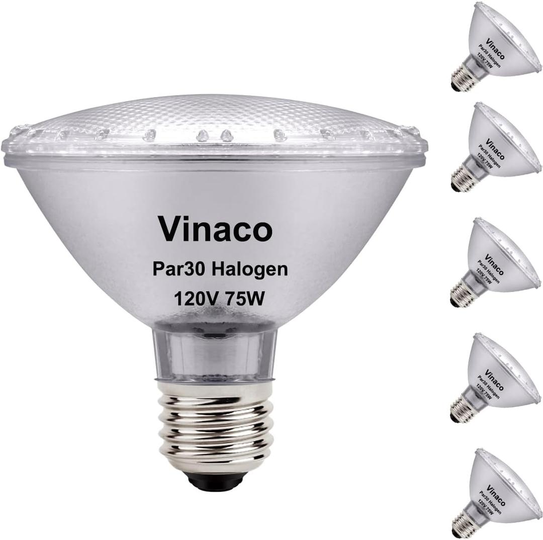 Vinaco PAR30 Short Neck 75W, 6 Pack High Output Halogen Flood Light Warm White 2800K, Dimmable, Long Lasting Flood Light Bulb 120V with E26 Base for Indoor/Outdoor