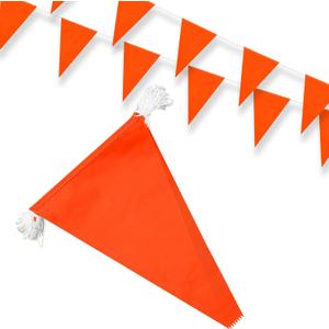 Peryiter 105 ft 64pcs Pennant Banner Flags 11.02" x 17.72" Large Safety Marking Flags Triangle Pool Flagging on String for Construction Site Sporting Events Party Decor Parking Marking(Orange)