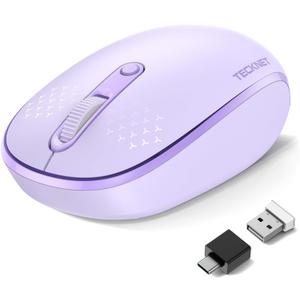 TECKNET Bluetooth Wireless Mouse (BT5.0/3.0 & 2.4G) Silent Click Compact and Portable USB Cordless Optical Computer Mice,Bluetooth Mouse for Laptop Computer Notebook PC,Purple