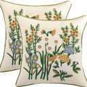 Holibeat Embroidery Floral Pattern Throw Pillow Covers 18x18 Inches, Set of 2 Couch Pillows Case for Bed Living Room Chair, No Insert (Yellow, 18 * 18 inch)