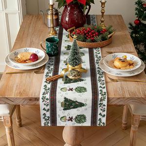 Xmas Trees Pine Winter Plaid Table Runner, Seasonal Christmas Kitchen Dining Table Holiday Decoration for Home Ornaments Party Decor 14x90 Inch