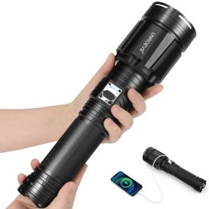 Brightest Flashlight 35000 Lumens, Most Powerful Flashlight with 28000mAh Battery, Super Bright Tactical Flash Light with Adjustable Zoom, USB Outpot, Shoulder Strap for Outdoor, Camping, Emergency
