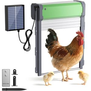 Automatic Chicken Coop Door Solar Powered, with Timer & Light Sensor, Anti-Pinch and Weather Proof, 4 Modes Aluminum Alloy Poultry Door for Chickens, Remote Control