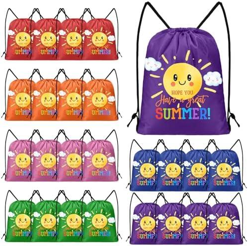 Kacctyen End of The Year Gift Bags Summer Goodie Bags Drawstring Backpack for Party Gym Sport Trip(24 Pcs,Classic Style)