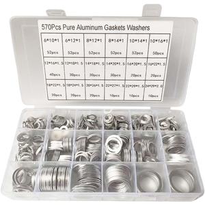 570PCS Automotive Oil Crush Washers, Aluminum Oil Drain Plug Gaskets, 18 Sizes Flat Washers Assortment Set, M6 M8 M10 M12 M14 M16 M18 M20 M22 M24