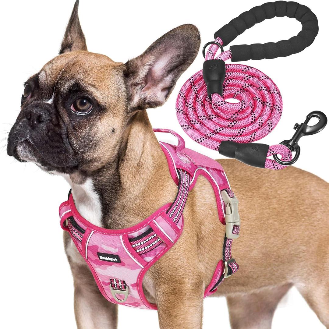 Heavy Duty Tactical Dog Harness for Small Dogs, No Pull Adjustable Pet Harness Reflective Service Training Easy Control Pet Vest Military K9 Working Dog Harnesses- Small, Pink Camo