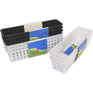 Slim Pencil Organizer Storage Container Color Pencil Marker Crayon Small Plastic Storage Basket Container Tray box for Office Classroom Home (Black and white 9 PCS, S)