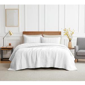 Dreamy Nights Comfy Delights Quilt Set Queen Size, Lightweight Luxury Crushed Corduroy Comforter, Soft Cloud Bedding, Cream White Vintage Bedspread Coverlet with 2 Pillow Shams for All Season, 3 Pieces, 90×96+20×26(2)in, White