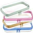 Hoolerry 4 Pcs Hard Clear Zipper Case Makeup Bags Plastic Zipper Pouch Transparent Storage Box Containers for Cosmetics, Snacks, Building Blocks, Puzzles(Clear,7.5 x 3.9 x 2 in,Soft Colors)