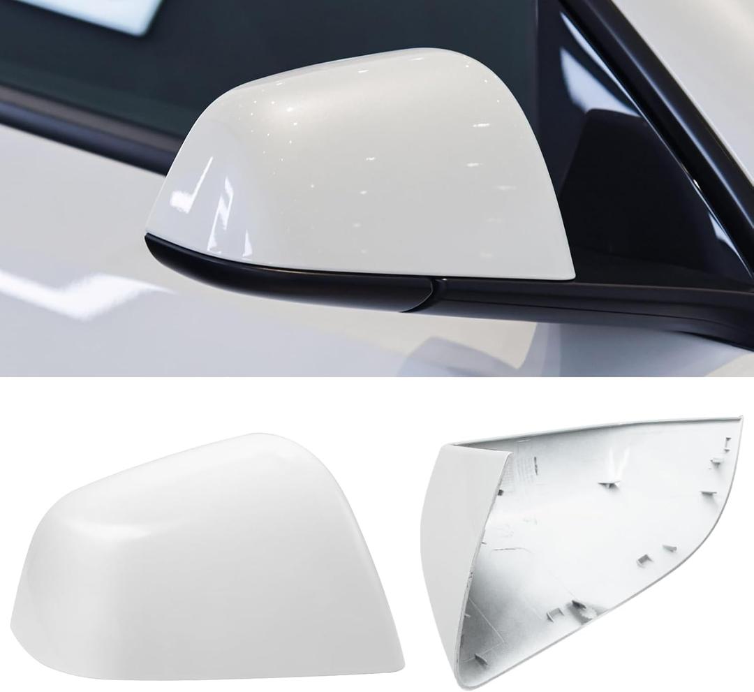 Jaronx Compatible with Tesla Model Y Side Mirror Cover Replacement 2020 2021 2022 2023 2024, Right Passenger Pearl White Door Rearview Mirror Cover Caps, for Tesla Model Y Accessories