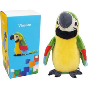 Vincilee Talking Parrot Repeat What You Say Mimicry Pet Toy Plush Interactive Toys Buddy Parrot for Children Gift,4 x 7.8inches(Green)