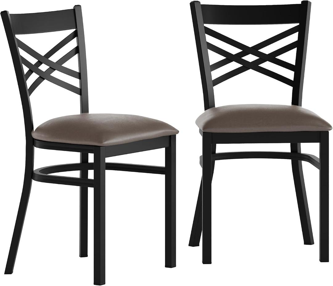 Flash Furniture Hercules X-Back Chair - Vinyl Seat, Black/Mocha, 2-Pack, Set of 2