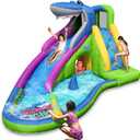 ACTION AIR Inflatable Waterslide-NO Blower Shark Bounce House for Kids, Wet and Dry Water Slide, 580W/0.8hp Air Blower Needed to Operate, Water Gun & Splash Pool Without Blower, 15'L11'W8'H