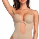 SHAPERIN Women's Backless Body Shaper Bra U Plunge Seamless Low Back Thong Shapewear Deep V Full Body Bodysuit, XL