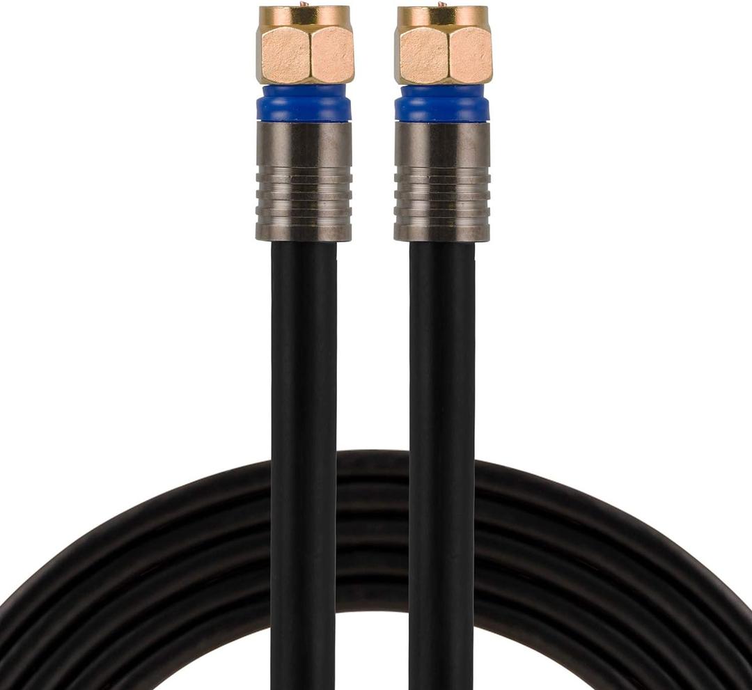GE Coaxial Cable, 100ft, RG6, F-Type Connectors, Double Shielded Coax, Input Output, Low Loss Coax, Ideal for TV Antenna, DVR, VCR, Satellite Receiver, Cable Box, Home Theater, Black, 34842